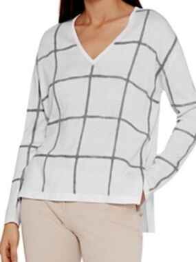 Reiss Alegria Windowpane Sweater White Gray Grey Size Medium